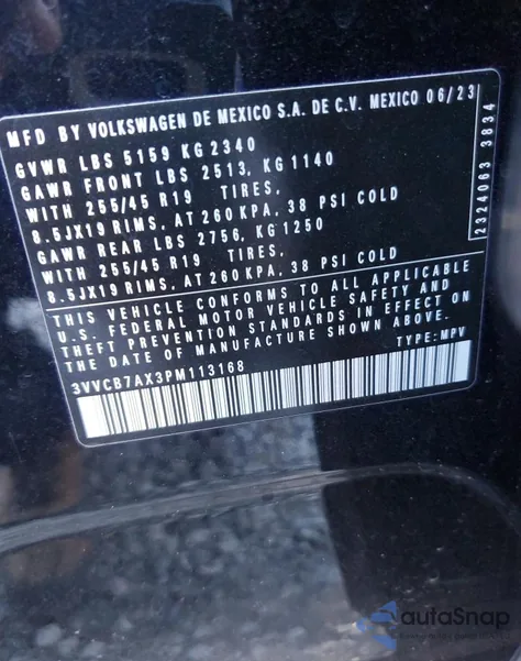 2023 Volkswagen Tiguan Se R-Line Black из США, поврежденный, VIN 3VVCB7AX3PM113168